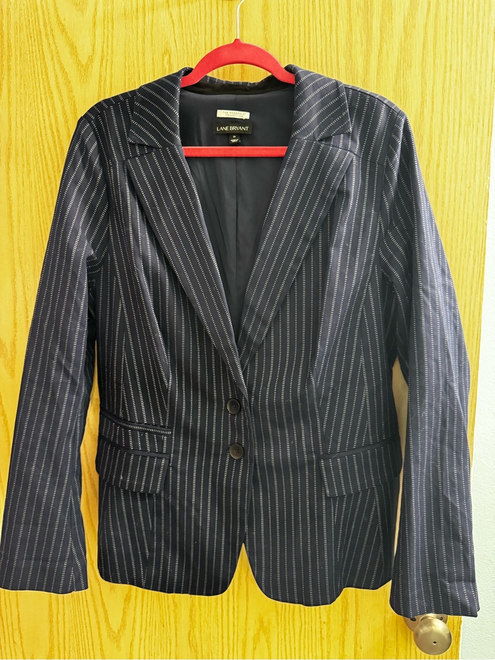 Lane Bryant Navy Jacket with Red Hanger Accent
